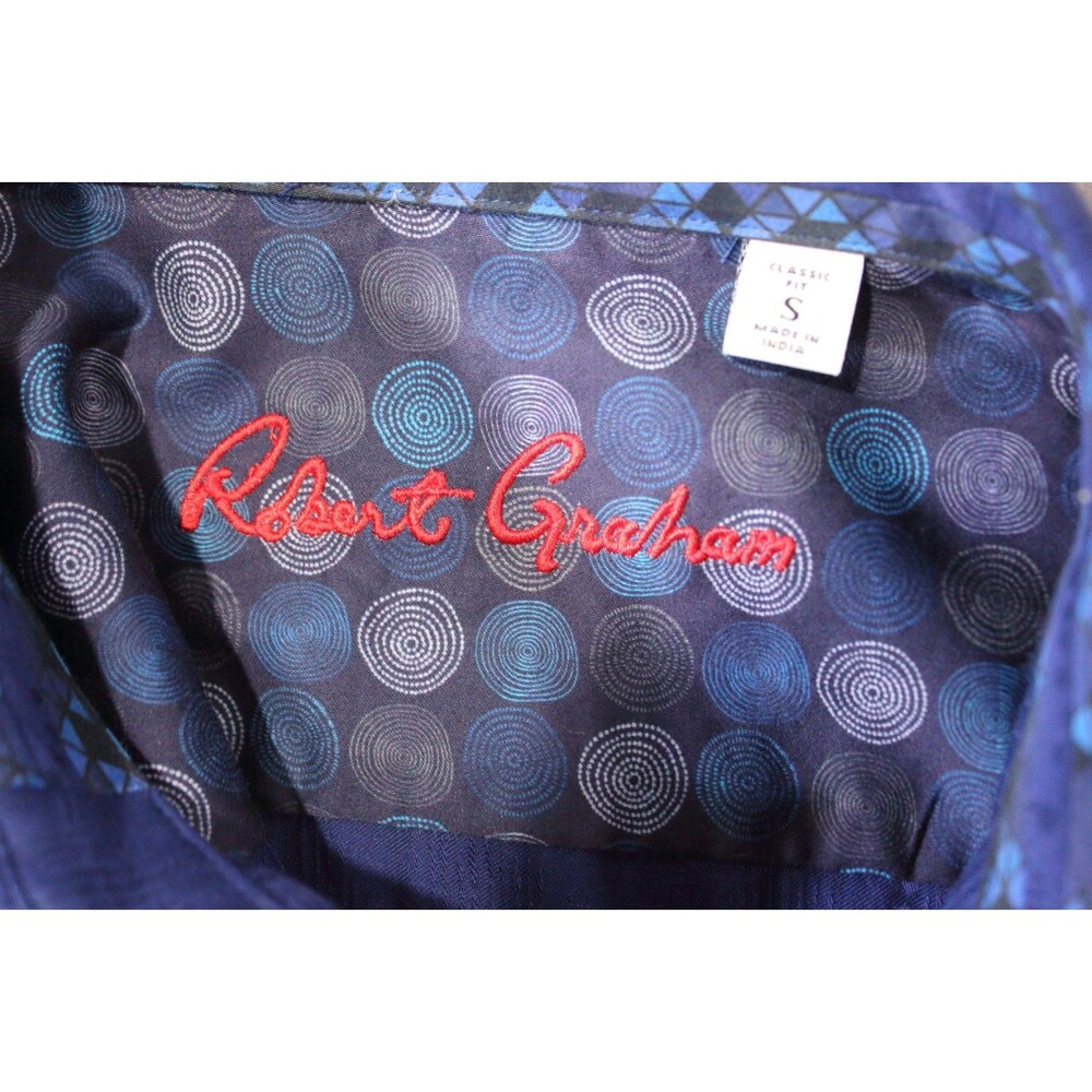 Robert Graham Shirt Mens Blue Geometric Check Flip Cuff Long Sleeve Button Up S - Picture 9 of 12